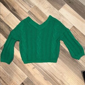 Green Cable Knit V-Neck Sweater S EUC